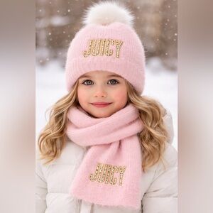 Juicy Couture pink brand new hat and scarf girls set, beautiful, fleece lining,